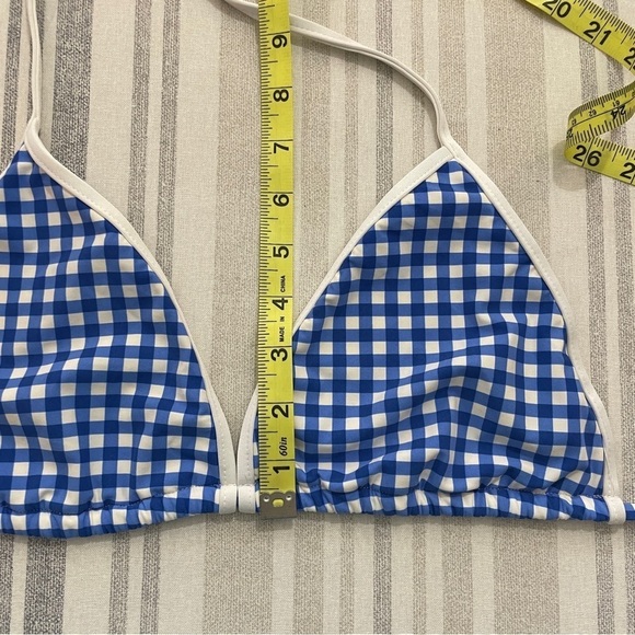 Ralph Lauren Blue Gingham Triangle String Bikini Top Large - Picture 11 of 11
